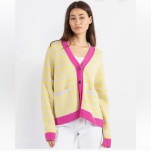 Jumper 1234 🎁 NWT Fair Isle Cardigan Yellow/White Pink Trim Sz 2 Wool & Cashmere
